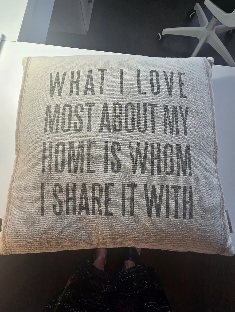 Primitives by Kathy Beige and Gray Text Accent Pillow 20x20